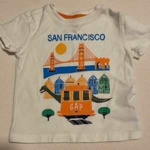 BabyGap San Francisco T-Shirt Golden Gate Bridge Dino Cable Car Tee 6-12mo Ivory